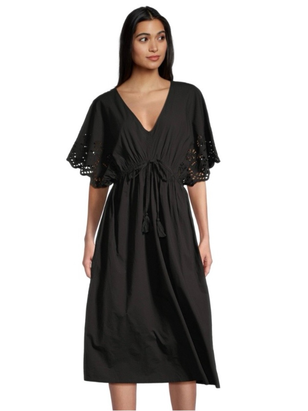 World Market Mira Black Floral Eyelet Midi Kaftan Dress Size Large / XL